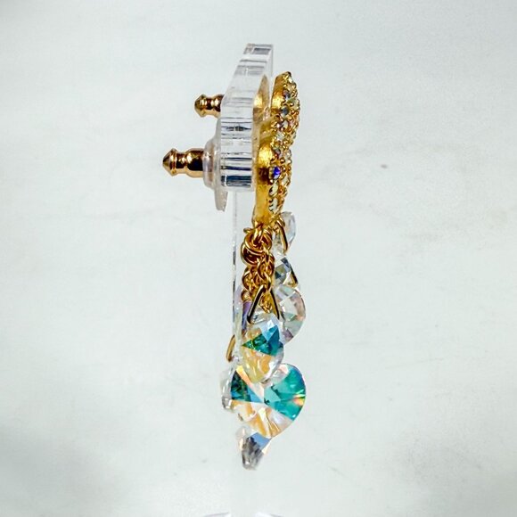 Kirks Folly Gold Tone Rhinestone Heart Dangle Pierced Earrings - Picture 3 of 5